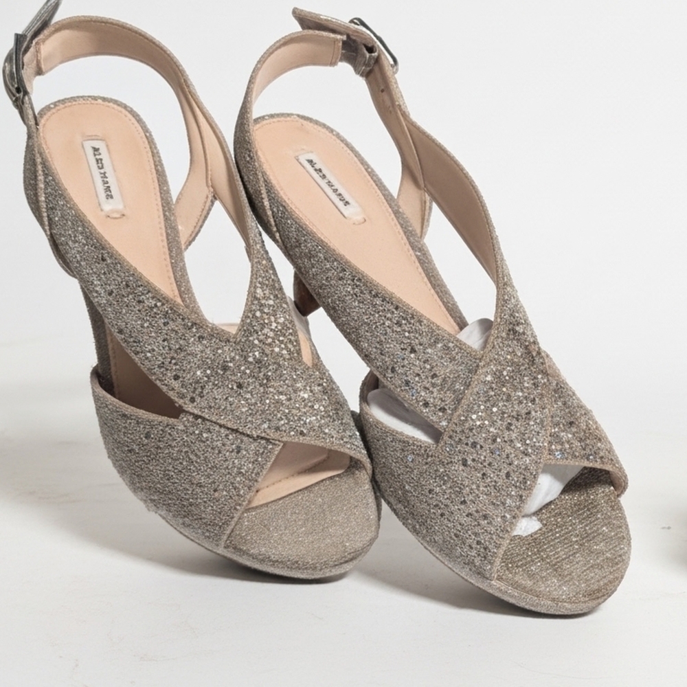 Alex Marie Glitter Crisscross Slingback Heels in Metallic Taupe